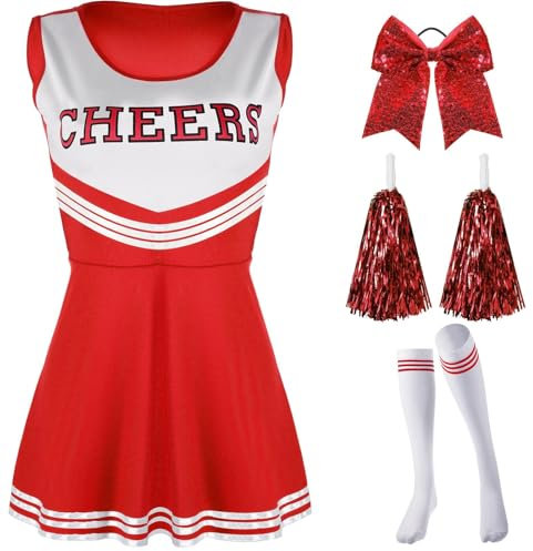 Black-Friday Cheerleader Kostüm Kinder Ganzkörperanzug Fasching Damen Cheerleader Kostüm Kinder Langarm Mittelalter Kleidung Damen Kostüm Cheerleader Damen Cheerleader Kostüm Langarm(#Damen Red,M)