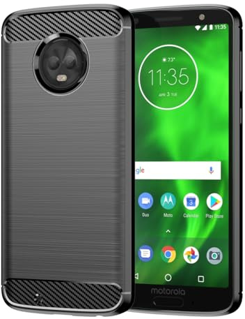Vavies Schutzhülle für Moto G6 Case, für Moto 1S Case, für Motorola G6 Stoßdämpfende Karbonfaser-Hülle mit TPU-Rahmen - Ultradünne Schockfestige Handyhülle für Motorola Moto G6 Schwarz