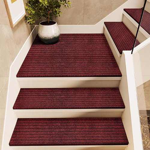 DUOLEH Sicherheits-Stufenmatten für Treppenstufen, abnehmbare Teppichmatten für den Innenbereich, maschinenwaschbar, Treppenläufer für Zuhause, Treppendekoration (55 x 22 cm, 4 Stück, Weinrot)