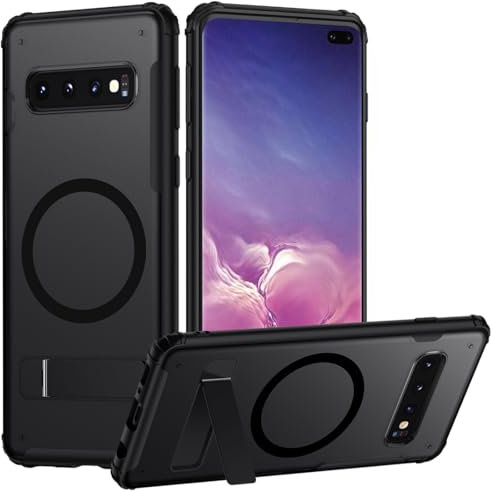 TIANNIUKE Magnetische Schutzhülle für Samsung Galaxy S10 Plus, kompatibel mit MagSafe, Verstellbarer Ständer, durchscheinend, matt, Anti-Fingerabdruck, stoßfeste Schutzhülle für Galaxy S10 Plus