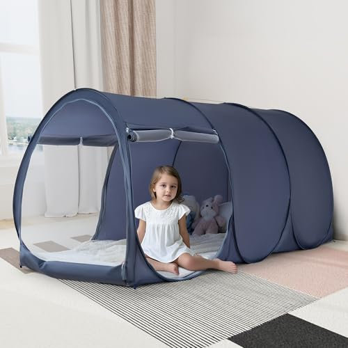 lazyzzz Bettzelt, Traumzelt für Kleinkinder, Schlaf, Innenbereich, Privatsphäre, atmungsaktiv, Pop-Up-Bettzelt, Doppelbett, Kinderspiel, Schloss, Leseecke, einfache Installation (Matratze nicht im