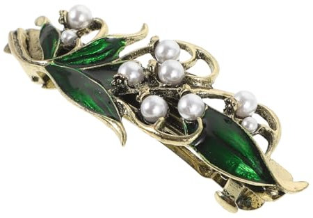 Veemoon Élégante pince à cheveux en métal au design celtique - Feuille verte et perles - Ornement strass - Pince à cheveux antidérapante pour des accents élégants au look vintage