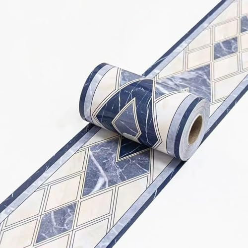 VisitRyl Blue Wallpaper Border Self Adhesive Wall Tiles Decorative, Peel and Stick Wall Border Bathroom Stickers Blue Modern Marble 10cm X 1000cm