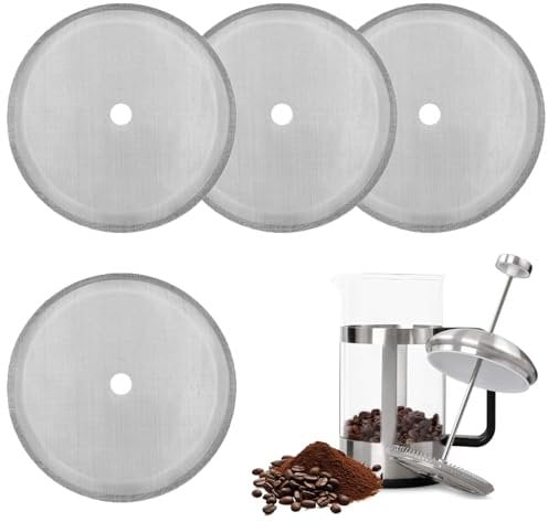 French Press Replacement Filter Mesh Screen,4pcs Reusable Stainless Steel Replacement French Press Coffee Filter Mesh Screen,Compatible with 34oz/1000ml Coffee and Tea Makers(4 Inch)