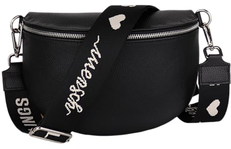 MIRROSI Damen Bauchtasche aus Echtleder, Made in Italy. Als Umhängetasche, Brust- oder Schultertasche tragbar, 26x20x8 cm, Reißverschlussfach hinten. (Schwarz: Leo)