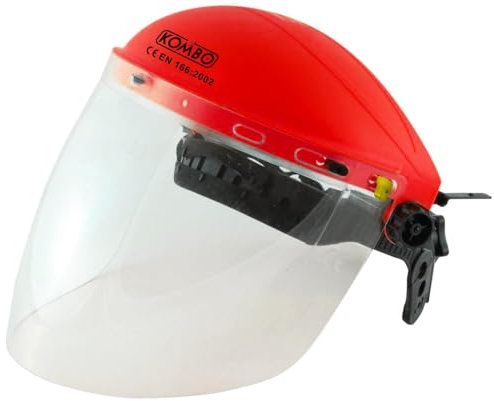 Generico KOMBO Visiera Protettiva Regolabile, Sollevabile, Certificata CE EN166, Plastica Trasparente, Rossa