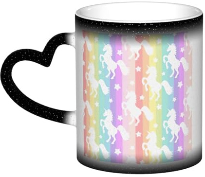 Longzehao Licornes sur rayures colorées en céramique changeant de couleur dans le ciel, tasses à café à changement de chaleur.