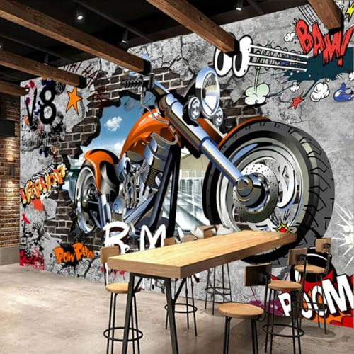 Kitquiver Grand Papier Peint Mural 3D Moto Graffiti Papier Peint Autocollant 3D Pour Plafond 350x245cm