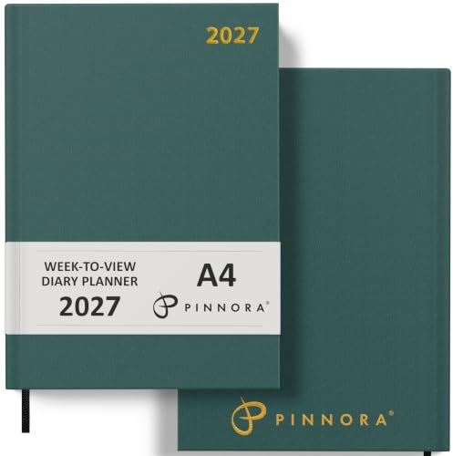 Pinnora 2026 Diary A4 Week to View, Dark Green Year Planner Organiser 2026 Week To View, 2026 Planner, Home, School & Office, Hard Back 2026 Diaries, A5 & A4 2026 Diary in Day Per Page & Week To View