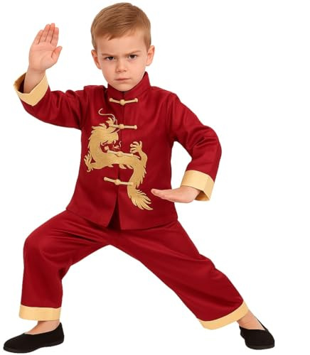 Lazutom Boys Traditional Chinese Tang Suit Dragon Embroidery Outfit Kung Fu Hanfu Costume for Chinese New Year and Festival