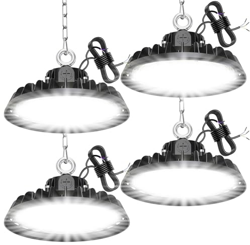 RUISUN 4 Stück 200W UFO LED Hallenstrahler 34000LM Deckenleuchte 6000K | UFO High Bay Light 120W/160W/200W Treiber Werkstatt 6000K Werkstattlampe IP65 120° für Fabriken Werkstätten Lager
