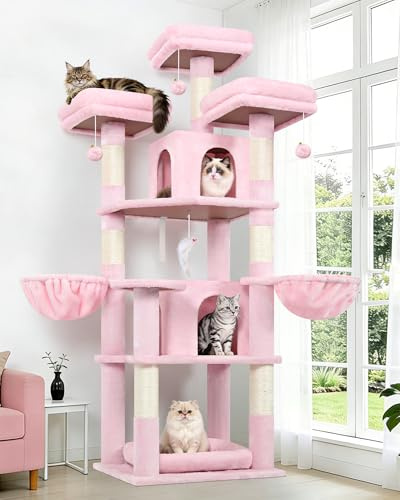 Globlazer F68B Cat Tree Tower for 2/3 Indoor Cats with 3 Perches, 2 Caves | Cat Tree 174 cm with Multiple Lounging Areas, Sisal Scratching Post, Easy to Assemble Cat Tower for Kitten Senior Cat