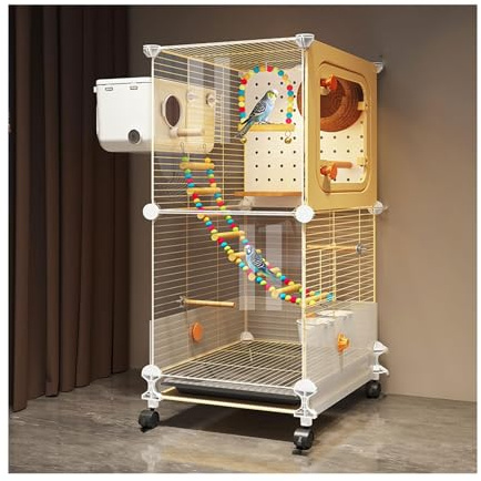 SJHPZG Großer Vogelkäfig mit Acryltüren und 4 Rollen, weißer Drahtkäfig inklusive Sitzstange/Futternapf/Schaukel/herausnehmbarer Schublade for Papageien/Nymphensittiche/Wellensittiche(36 * 36 * 82cm)