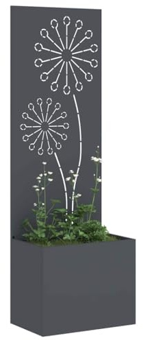 Tomostar Jardinière avec Brise Vue, Bac à Fleurs Lit de Jardin Surélevé Anthracite 50 x 140 cm