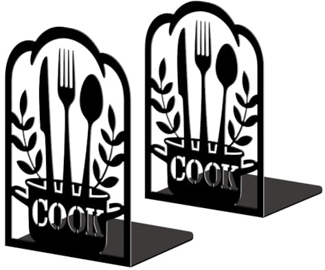 Peacoblue Lot de 2 Serre-Livres Métal Ustensiles de Cuisine et Casseroles | 5.3x4.3x7.9, Support Livres Stable, Design Original, Cale Livre, Pour Chambre, Bibliothèque, Bureau, École et Étagère