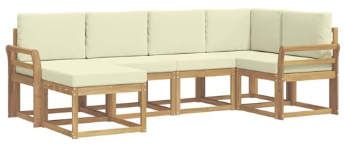 vidaXL Outdoor-Sofagarnitur mit Kissen 6 pcs Weiß und Creme Polyester, Garten-Sofa, modernes Outdoor-Komfort-Set, langlebige Sitzgarnitur für Entspannung und Terrasse