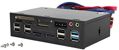 Areyourshop 5.25 Zoll Frontpanel Media Dashboard, Multifunktions-Controller mit e-SATA SATA Audio-Ports, 5-in-1 Kartenleser für SD/MMC/CF/MS/TF/M2, für Windows Mac Linux