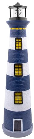 GardenKraft 13630 Solar Revolving LED Lighthouse/Blue and White / 75cm High/Auto-On At Dusk/Unique Garden Decoration