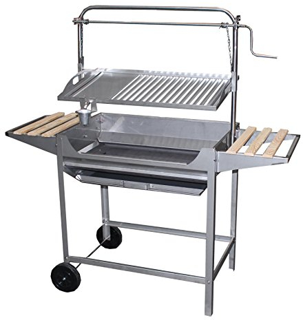Imex El Zorro 71767 Barbacoa Inoxidable con Parrilla-Plancha, Elevador, Ruedas y Bandejas Laterales, Gris, 124 x 50 x 140 cm