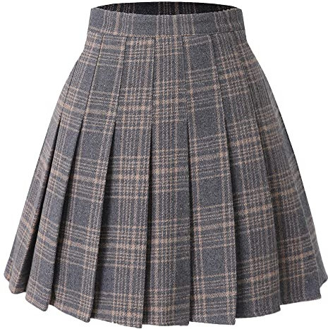 Hoerev Frauen Mädchen vielseitig Plaid gezauter Rock mit Shorts für kaltes Wetter,Braungitter,EU 42