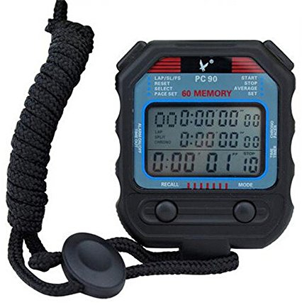 Cuzit digitale, professionelle Stoppuhr, dreireihiges Display, 60 Rundenzeiten, zweiter digitaler Sport-Zähler/Timer, PC90, professionelle Leichtathletik-Stoppuhr für Herren
