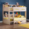 Wooden Bunk Bed with Underbed Storage Drawer, Happy Beds Orion Oak Wood Modern Twin Sleeper - 3ft Single (90 x 190 cm) with 2 x Pocket Sprung Mattresses Included