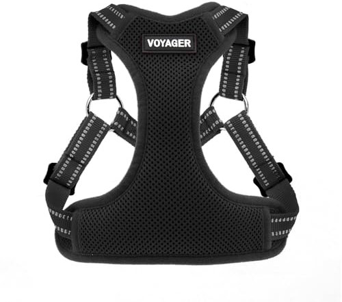 Voyager Verstellbares Hundegeschirr mit Reflektorstreifen by Best Pet Supplies - Strapazierfähige Ganzkörperweste ohne Zugkraft mit Leinen-D-Ring, atmungsaktiv, Schwarz, size XL
