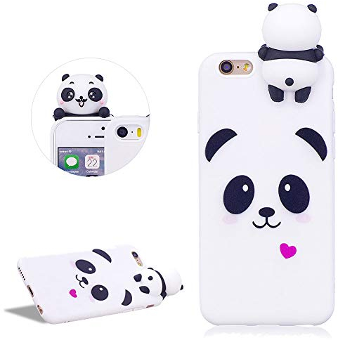 DasKAn Moda Custodia per iPhone 6/6S,Carino Bianca Panda 3D Cartoon Animale Bambola Disegno Indietro Cover AntiGraffio Flessibile Morbido TPU Silicone Protettivo Custodia per iPhone 6/6S