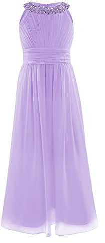iEFiEL Vestito da Cerimonia Bambina Elegante Vestito da Principessa Ragazza Abito da Sera Sposa Compleanno Wedding Matrimonio Damigella con Paillettes Strass 3-16 Anni Viola 10 Anni