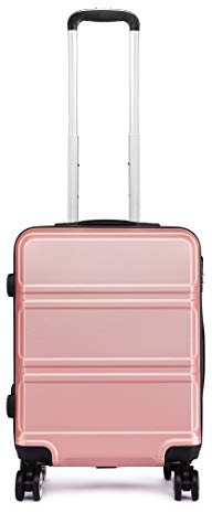 KONO Hartschalenkoffer Trolley Handgepäck 55x40x22cm Zwillingsrollen Reisekoffer mit TSA Schloss, 38 litres Rollkoffer (Rosegold)