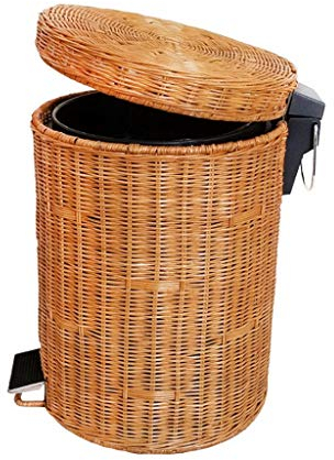 MYBA Nordic Creative Mülleimer aus natürlichem Rattan, Abfalleimer mit Deckel, modisch, Landhausstil (Farbe: Gelb, Größe: 8 l)