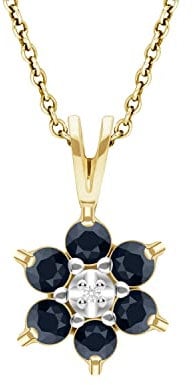 Ivy Gems 9ct Yellow Gold Sapphire and Diamond Flower Pendant & Fine Gauge 18'' / 46cm Chain