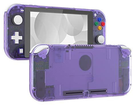 eXtremeRate Full Case für Switch Lite Console, DIY-Ersatz Gehäuse Hülle & Tasten & Schutzfolie Ersatzteile Shell Kit für Nintendo Switch Lite Spielkonsole (Transparent Lila)