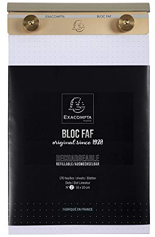 Exacompta 12122E Schreibblock FAF gepunktet 170 Blatt , 16 x 10 cm, mikroperforiert, ideal für Ihre Notizen, Retro-Design mit zeitloser Eleganz, endlos auswechselbar und nachfüllbar
