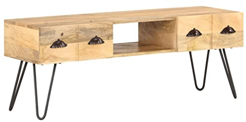 vidaXL Mangoholz Massiv TV Schrank mit 2 Schubladen 1 Fach Lowboard Fernsehtisch Fernsehschrank TV Möbel Sideboard HiFi-Schrank 120x35x45cm