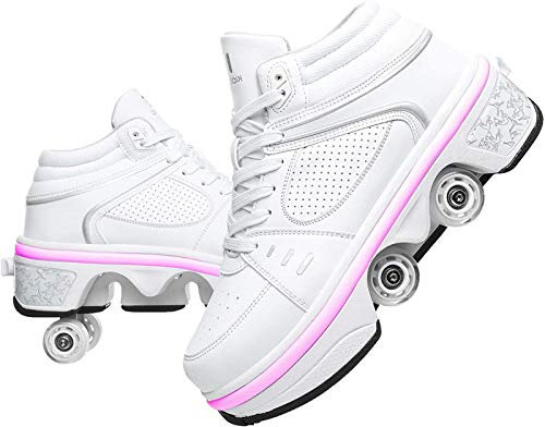 Rollschuhe Mädchen/Jungen,Schuhe Mit Rollen Skateboardschuhe Kinder,Quad Skate Rollerskates Für Damen,2 In 1 Inline Skates Herren,Unisex Sport Freizeit Laufschuhe Sneakers,EU40/UK6