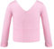 inlzdz Kinder Mädchen Strickpullover Langarm Tanzkleid Top V-Ausschnitt Langarmshirts Stretch Ballett Tops Ballettjacke Wickeljacke Pulli Einfarbig Rosa 158-164