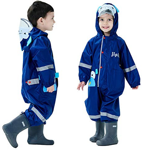 Baogaier Bébé Fille Garçon Imperméable à Capuche Combinaison Manteau de Pluie Poncho Dessin Animé Mignon Cape Pluie Respirant Enfant Léger Bande Rétro-Réfléchissante Imprimé Singe Bleu Marine 1-2 Ans