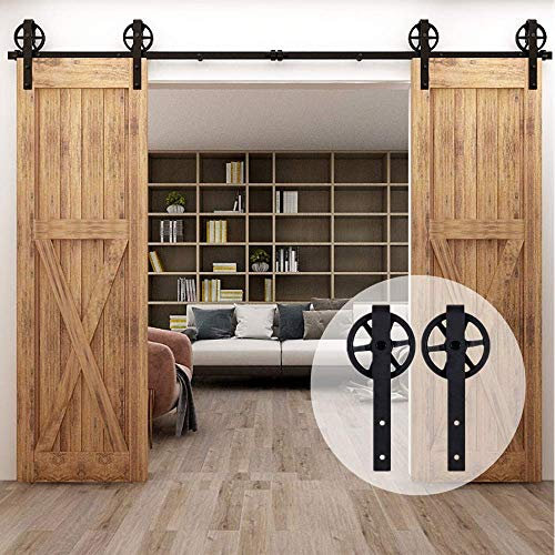CCJH 300cm/10FT Kit de Rail pour Porte Coulissante, Kit de voie de Placard de Porte de Grange pour Deus Portes (Forme de Rouleau de Gros Roue)