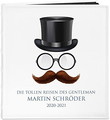 Maverton Fotoalbum zum Selbstgestalten mit Aufdruck - für 240 Fotos 10x15-60 schwarze Seiten - Größe 33x30cm - Weiß - personalisierte Geschenke für Herren - Geburtstagsgeschenk