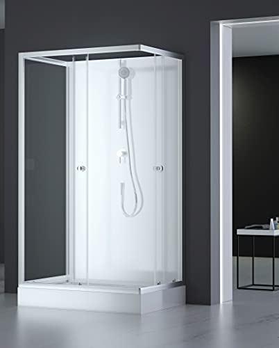 MARWELL White Dream - Ducha completa (80 x 110 x 200 cm, incluye plato de ducha y grifo, montaje reversible, sistema de perfil de aluminio de alta calidad)