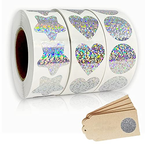 YZSZ 3-teiliges Set 25 mm /1 Zoll Silberne Funkelnde Aufkleber Metallic runde glänzende sterne silber Etiketten Glitzer Sticker Scrapbooking Dekoration Liebe Kinder Geburtstag