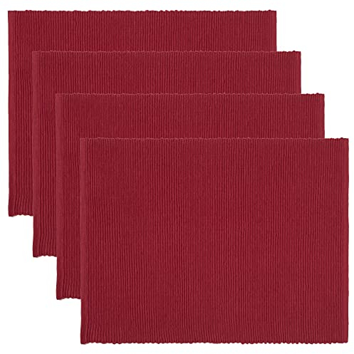 LINUM Uni 4-er Pack Tischsets 35x46 cm, 100% Gerippte Baumwolle, Abwaschbar, Rot