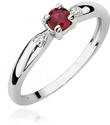 Damen Ring 585 14k Gold Weißgold echt Rubin Edelstein Diamanten Brillanten
