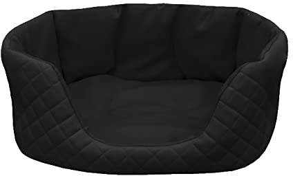 Juelle Hundebett aus Kunstleder gesteppt, Bett für große Hunde, flauschiges Hundekissen, Sofa Queen S-XL (120x90 cm, Schwarz)