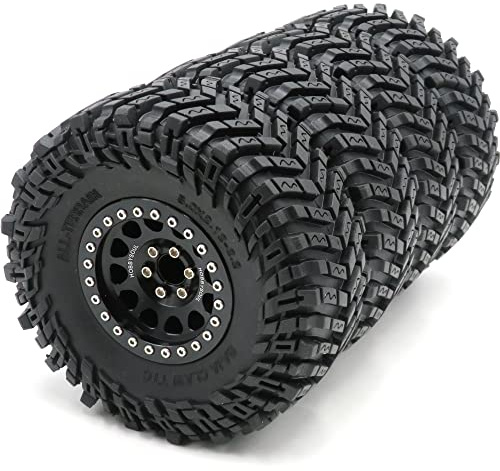 hobbysoul 4 Stück RC 2.2 Reifen Reifenhöhe 127mm/5,0Zoll & Aluminium 2.2 Beadlock Räder Negativ Offset Felgen Schwarze Farbe für RC Mud Crawler TRX4 Gen8 Capra Wraith, (montiert)