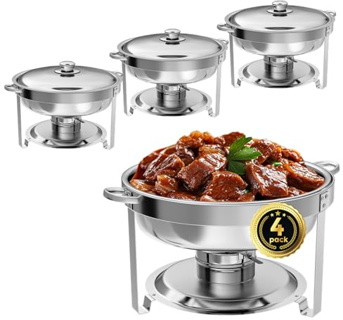 IMACONE Chafing Dish Buffet-Set, 4 Stück, 5QT runder Edelstahlchafer für Catering, verbesserte Chafers und Buffet-Wärmer-Sets mit Lebensmittel- und Wasserpfanne, Deckel, Rahmen, Kraftstoffhalter für