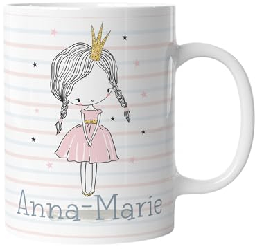 timalo® Prinzessin Kindertasse mit Namen bedrucken lassen | Personalisierte Tasse mit Wunschname für Kinder Geschenktasse | Mädchen Geschenk aquarell | mug-ki-04