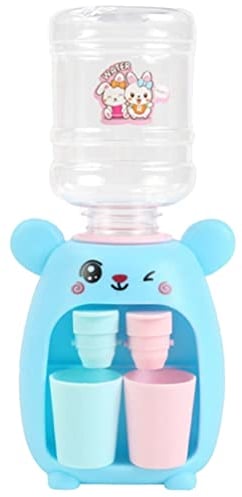 Alipis Mini Water Dispenser, Miniature Animal Water Cooler Toy Cute Bunny Water Fountain Tiny Tabletop Water Machine Toy Dollhouse Accessories Gifts for Kids Toddler (Blue), 18.5X9CM