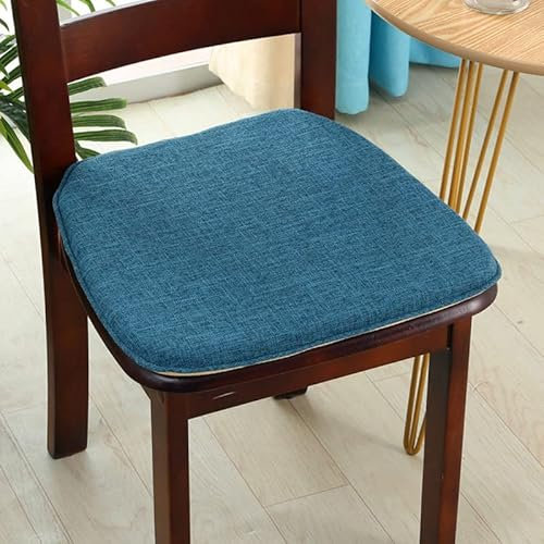 Mkuha Stuhlkissen Sitzkissen mit Haltebändern, Leinen Sitzauflage für Innen, Gefüllte Schwamm, Anti-Rutsch, Abnehmbar, D Form Dicke 2CM,Blau,45x42cm